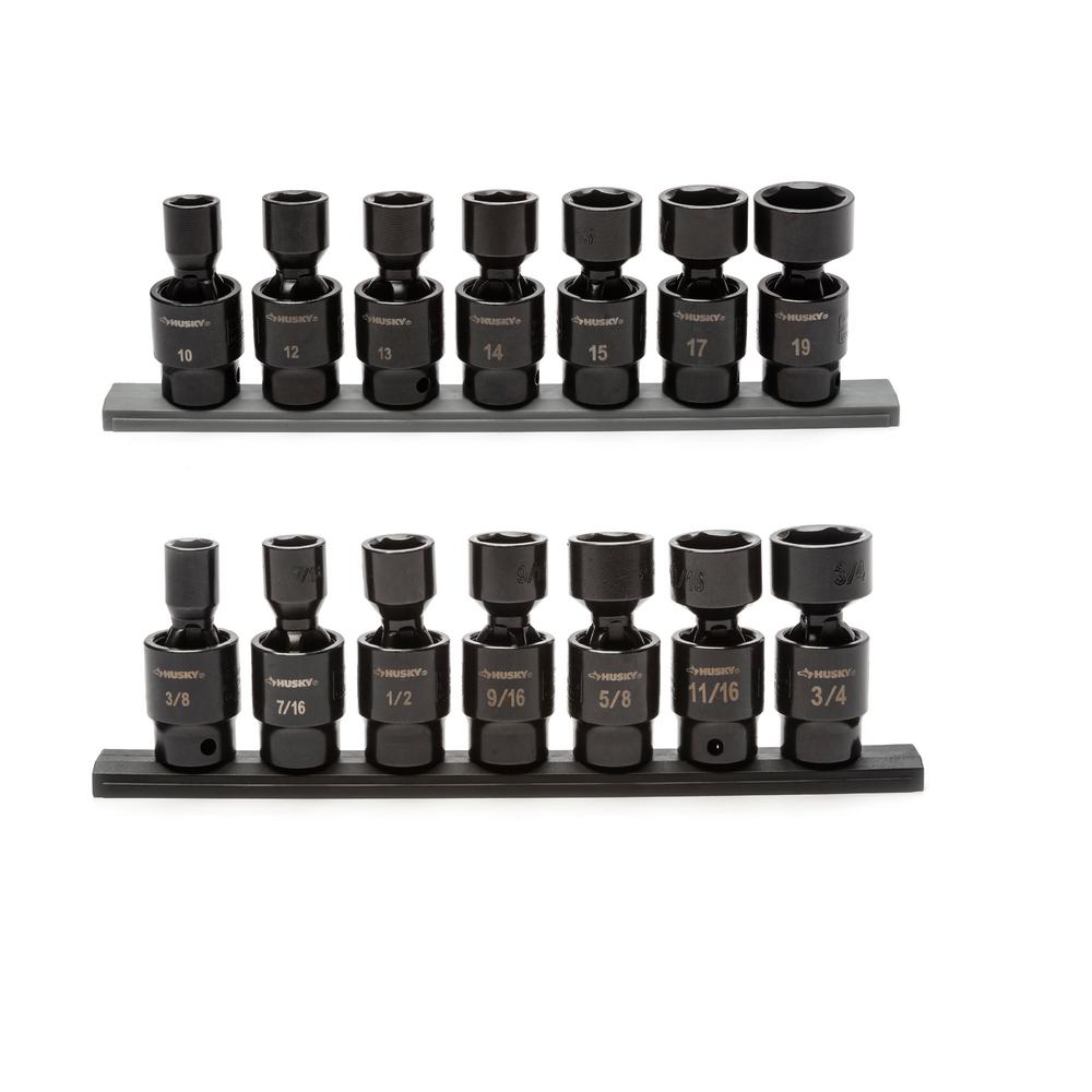 Husky 3 8 In Drive SAE Metric Pinless Universal Impact Socket Set 14