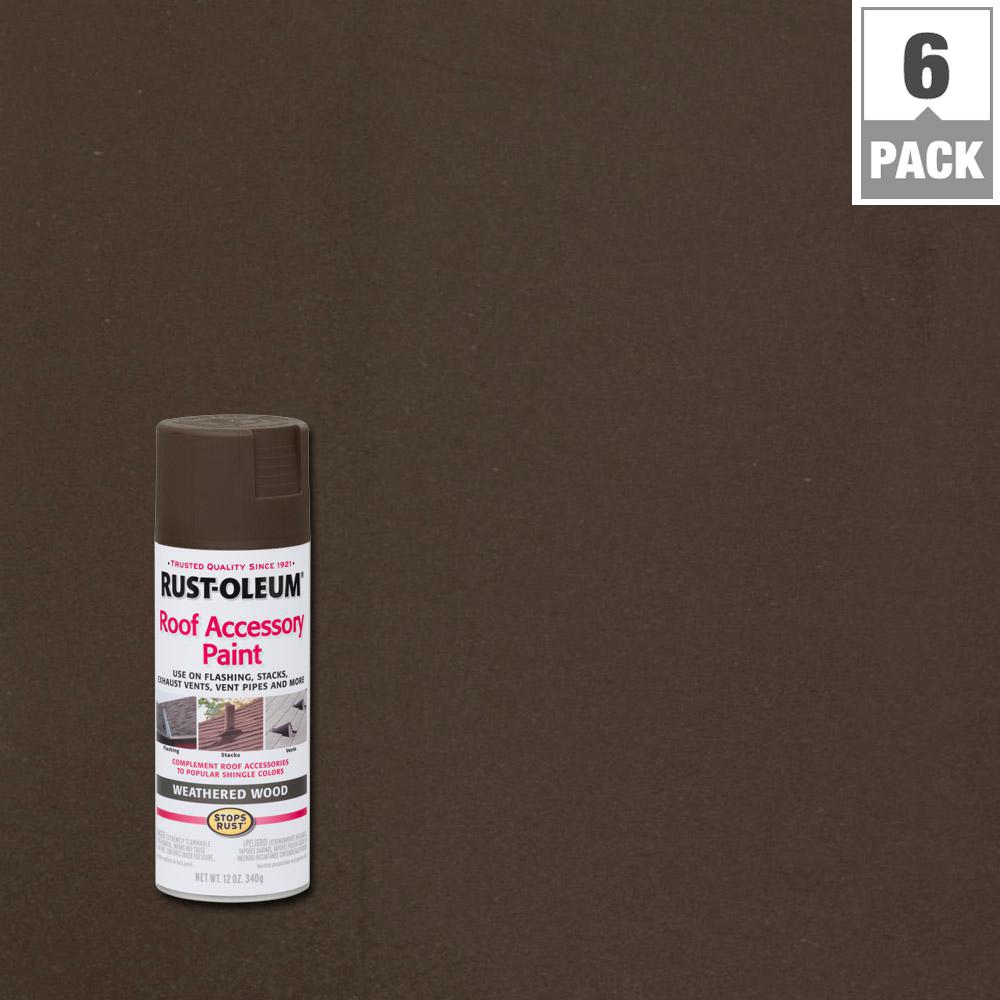 Rust Oleum Stops 12 Oz Weathered Wood Roof Accessory Spray Weathered Wood Roof Accessory Spray Paint 6 Pack 285217 The