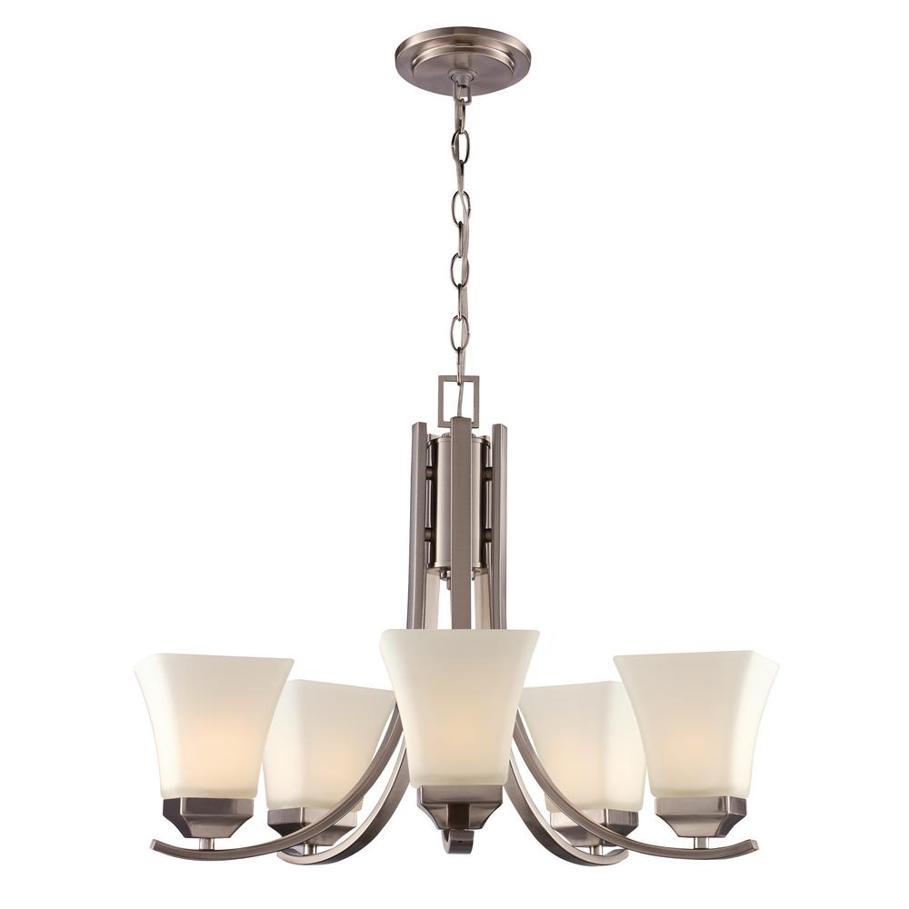 Bel Air Lighting 5 Light Brushed Nickel Chandelier With Glass Shade Bel Air Lighting 5 Light Brushed Nickel Chandelier With Glass Shade