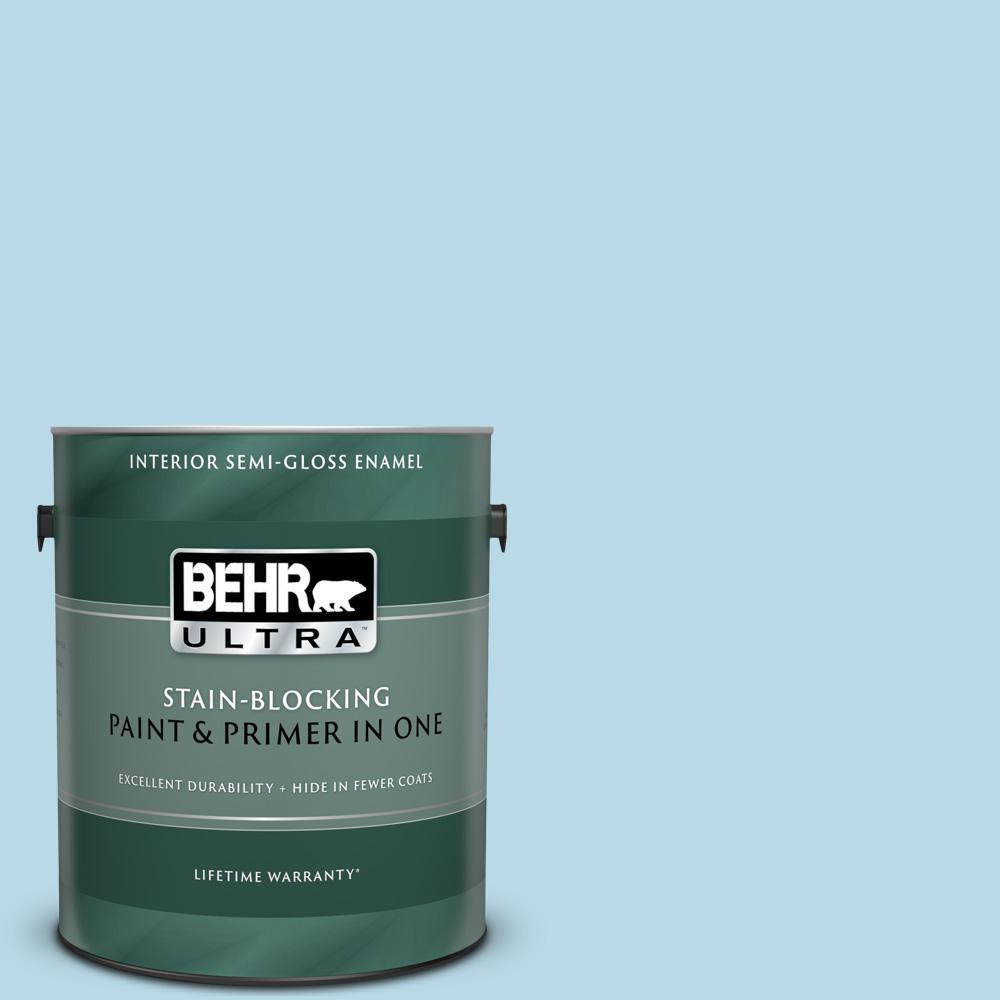 BEHR ULTRA 1 Gal M490 1 Breezy Blue Semi Gloss Enamel Interior Paint