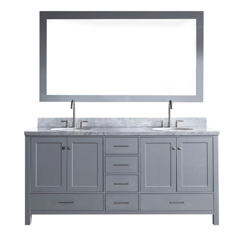 Ariel Cambridge 73 In Vanity In Grey With Marble Vanity Top In Carrara