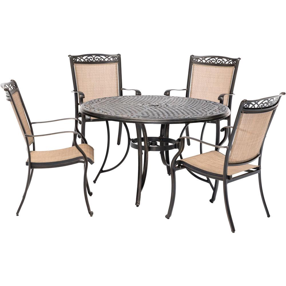 Hanover Fontana 5 Piece Aluminum Round Outdoor Dining Set With Swivels