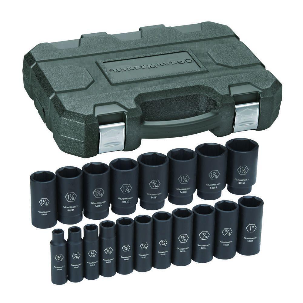 GearWrench 1 2 In Drive Deep SAE Impact Socket Set 19 Piece 84934