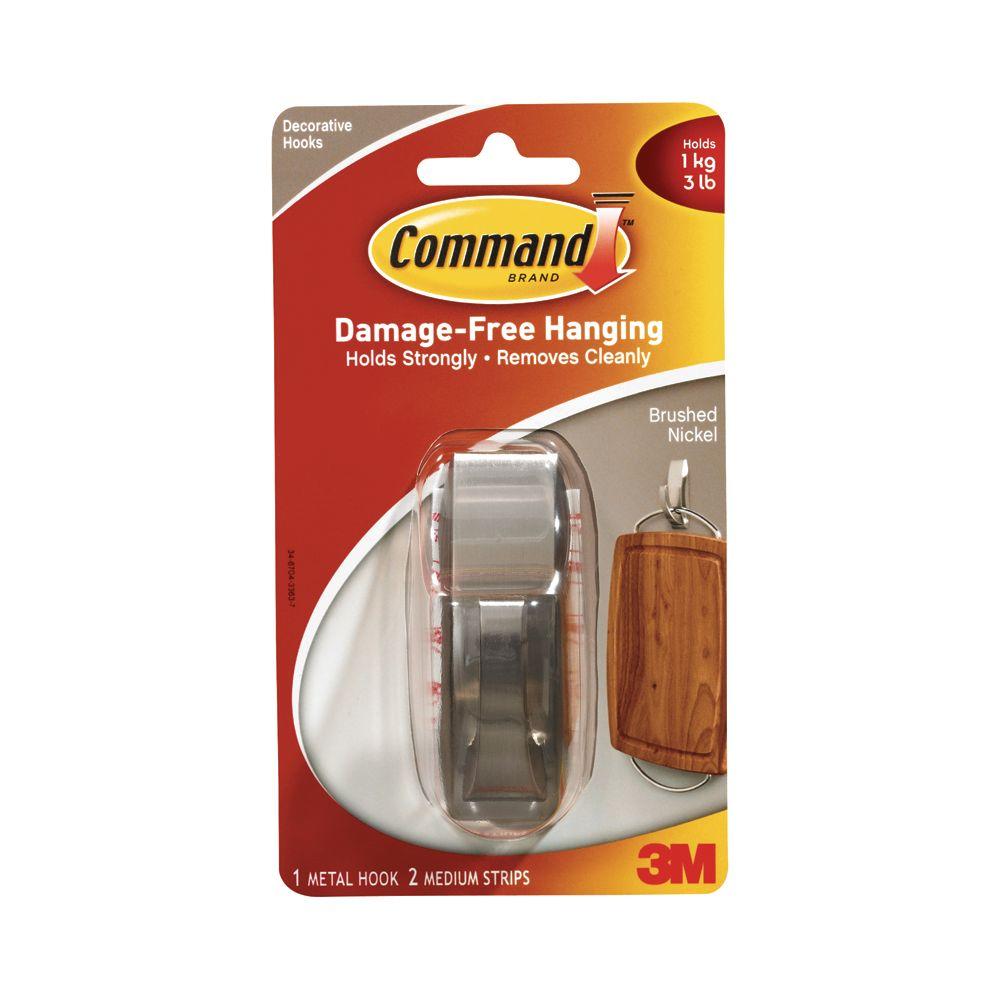 Command Lb Brushed Nickel Medium Modern Reflection Metal Hook Mr