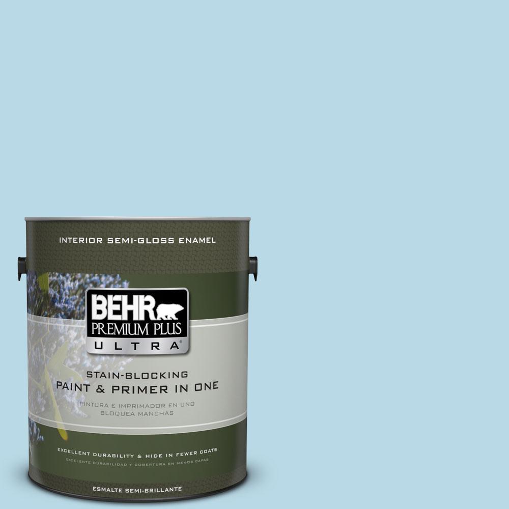 BEHR Premium Plus Ultra 1 Gal M490 1 Breezy Blue Semi Gloss Enamel