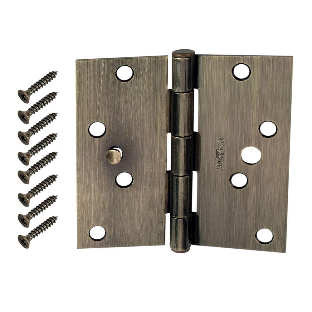 Everbilt 4 In Antique Brass Square Corner Security Door Hinges Value