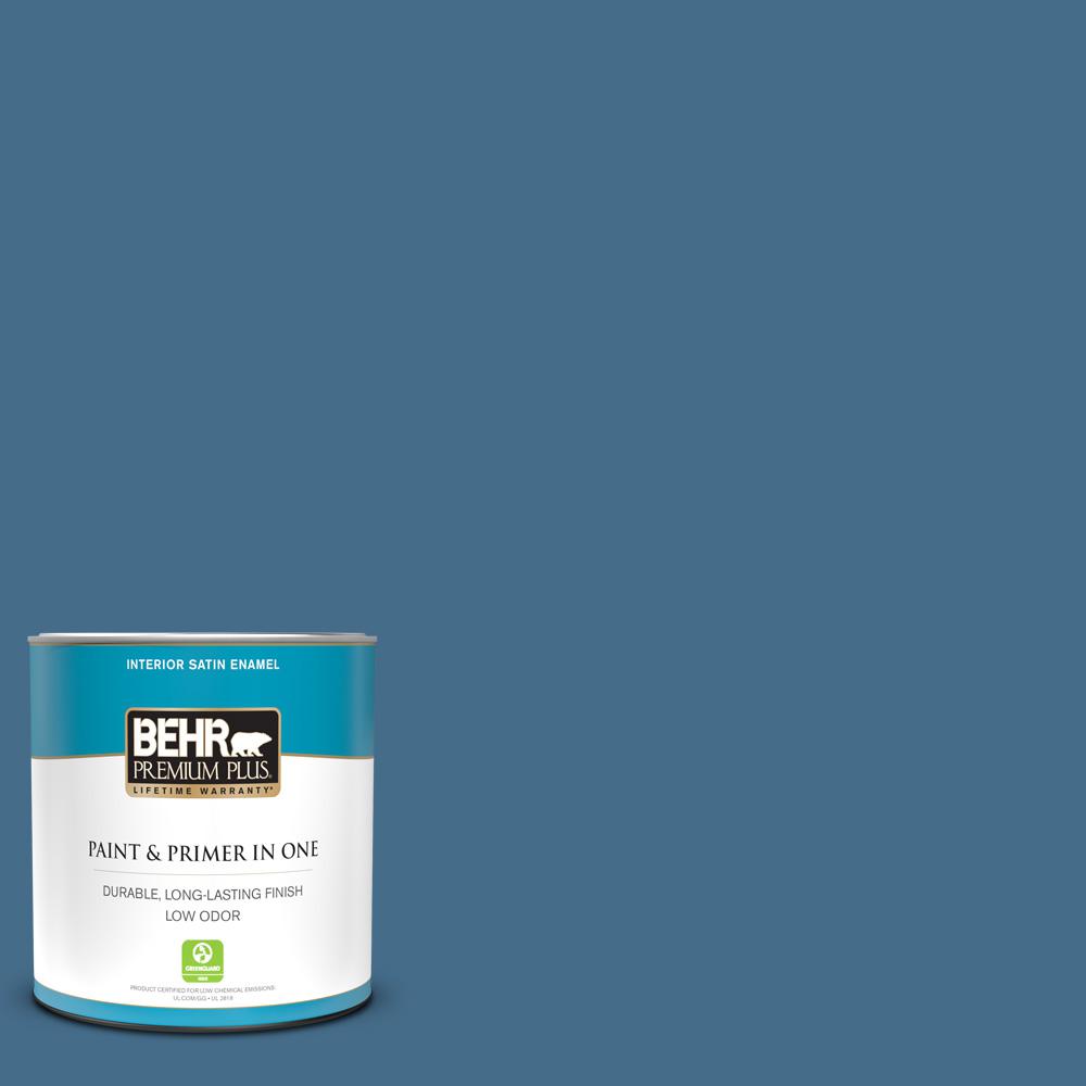 BEHR PREMIUM PLUS 1 Qt 570D 6 Neptune Blue Satin Enamel Low Odor