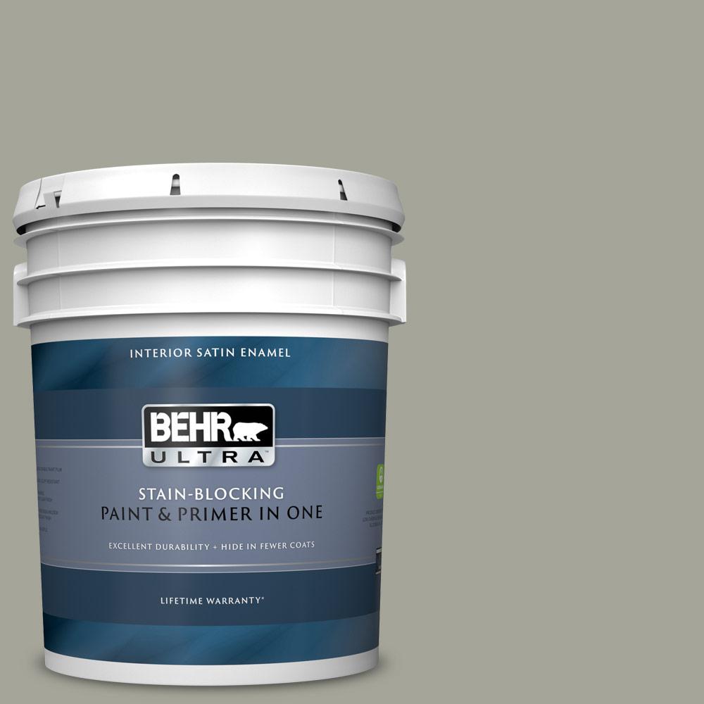 BEHR ULTRA 5 Gal N370 4A Historical Gray Satin Enamel Interior Paint