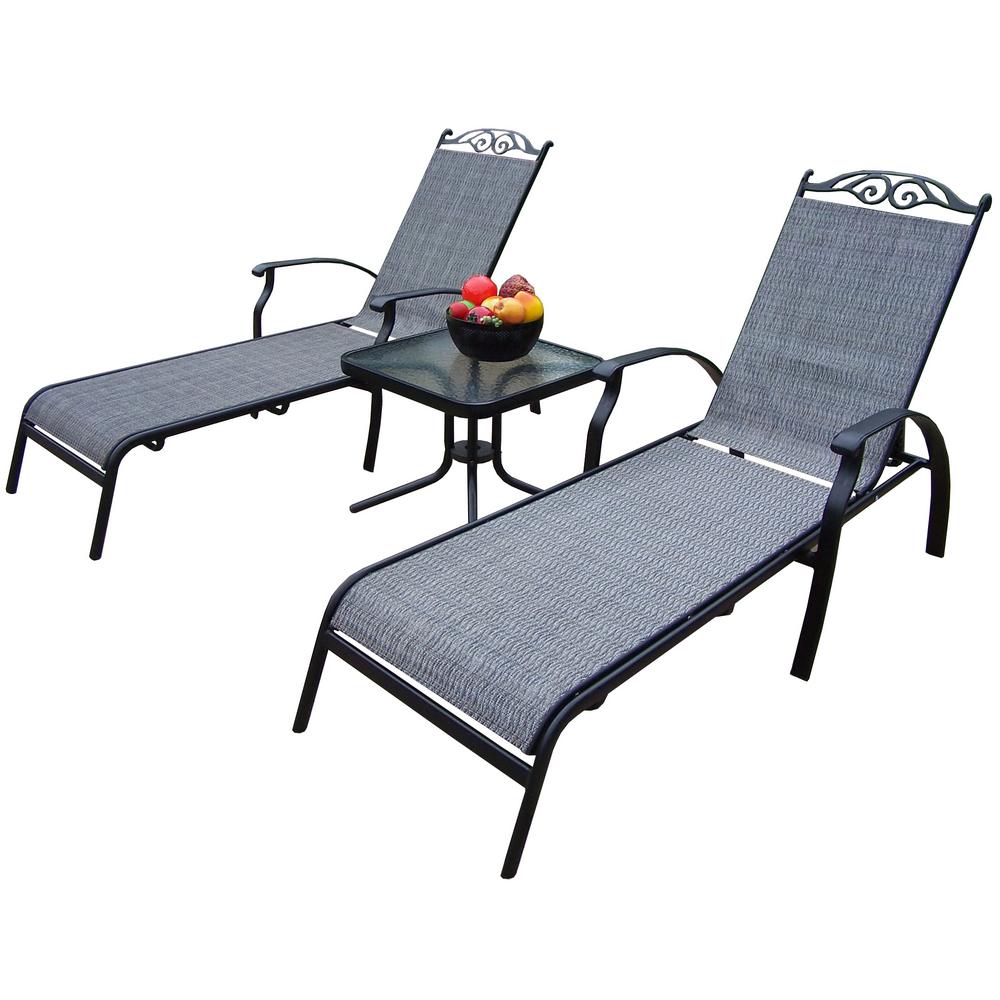 Unbranded Cascade Black 3 Piece Aluminum Outdoor Sling Chaise Lounge