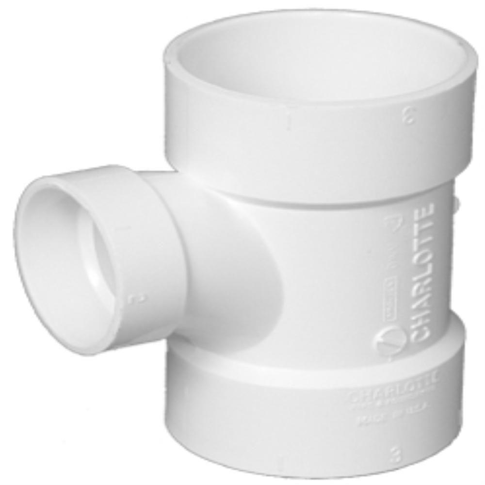 Charlotte Pipe 6 In X 6 In X 4 In PVC DWV Hub X Hub Sanitary Tee