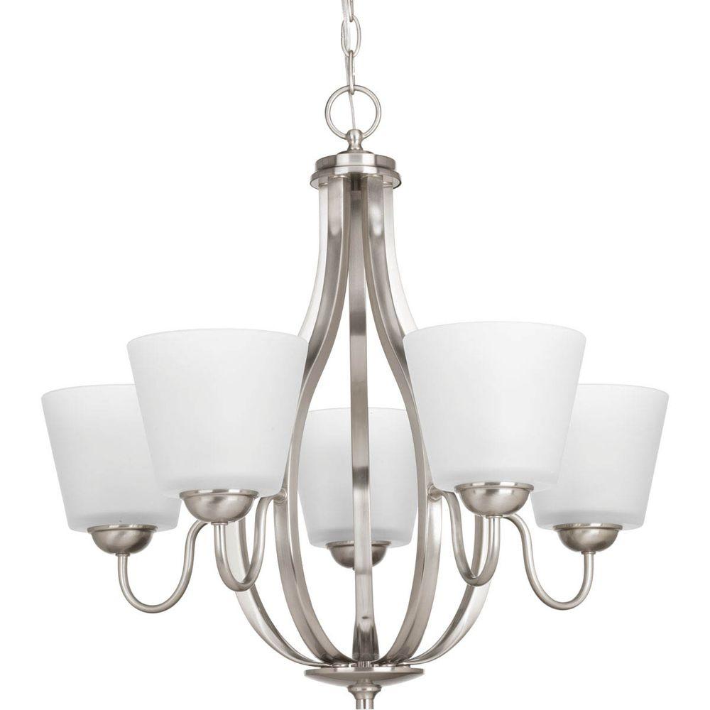 Progress Lighting Gather Collection 5 Light Brushed Nickel Arden Collection 5 Light Brushed Nickel Chandelier With Etched Glass Shade