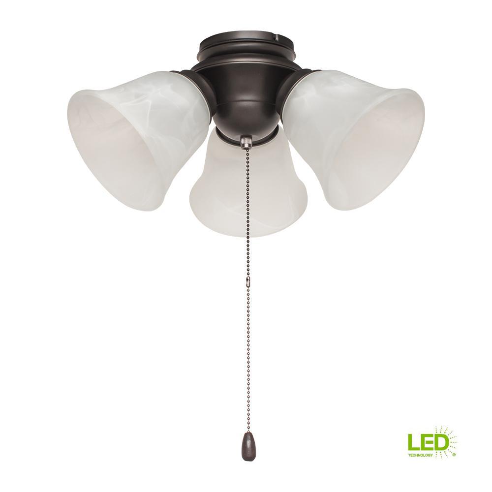 Hampton Bay 3 Light Satin Bronze Alabaster Glass Led Ceiling Fan