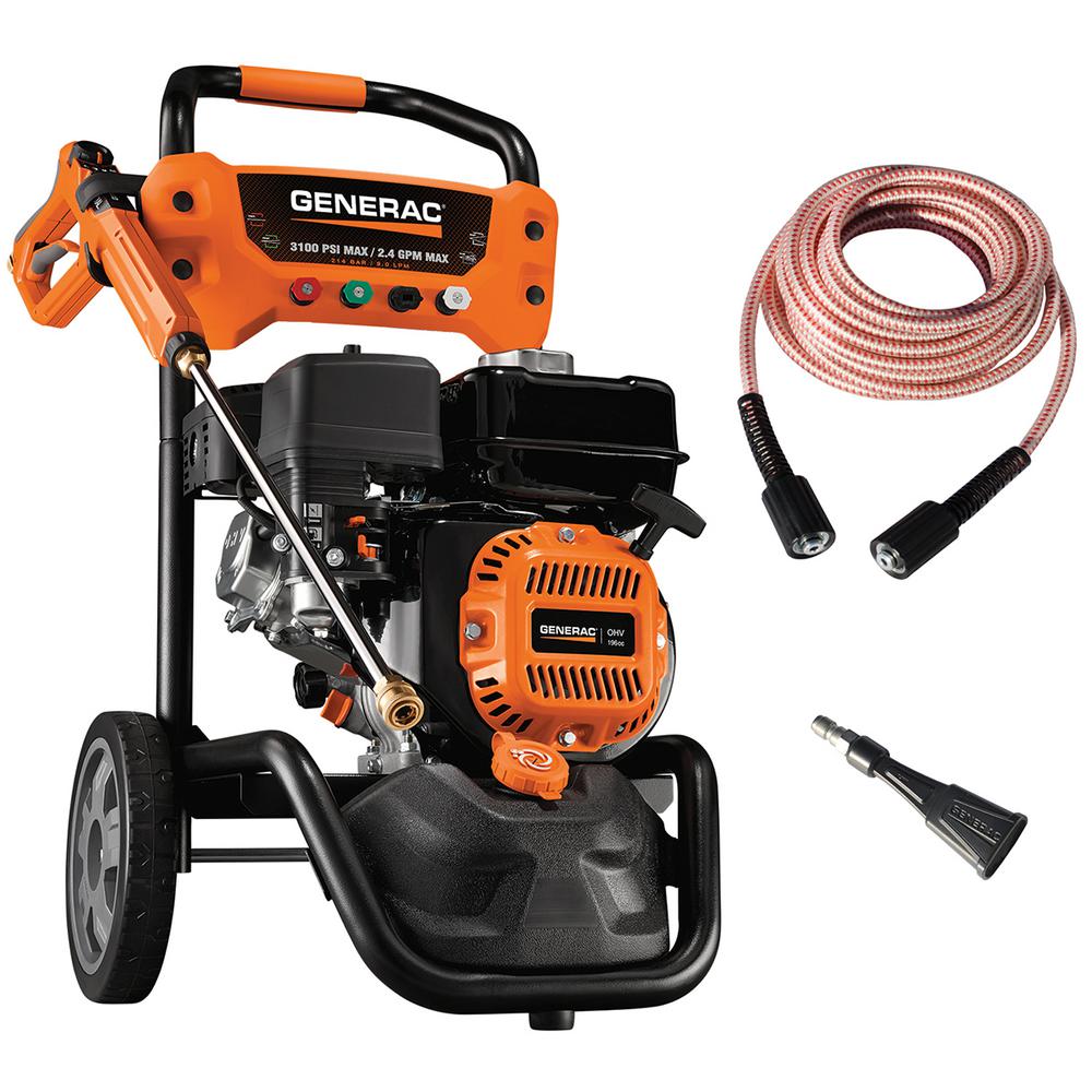 Soap Blaster Generac 3100 PSI 2.4 GPM Gas Pressure Washerw// Hose 4 nozzels