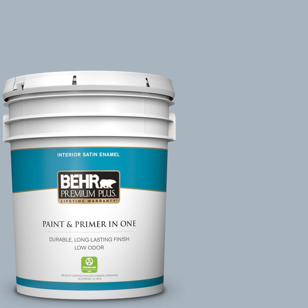 BEHR PREMIUM PLUS 5 Gal MQ5 23 Intercoastal Gray Satin Enamel Low