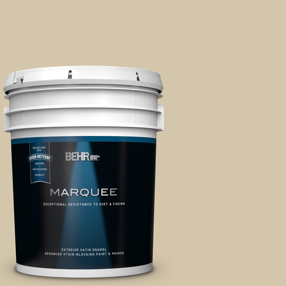 BEHR MARQUEE 5 Gal YL W11 Khaki Shade Satin Enamel Exterior Paint And