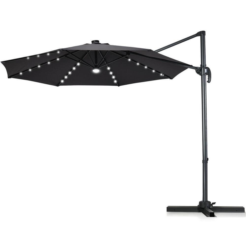 Costway 10 Ft Aluminum Cantilever Solar LED Offset Patio Umbrella In