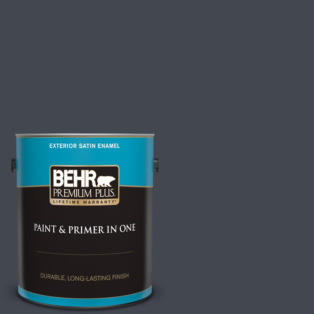 Behr Premium Plus Gal N Ink Black Satin Enamel Exterior Paint