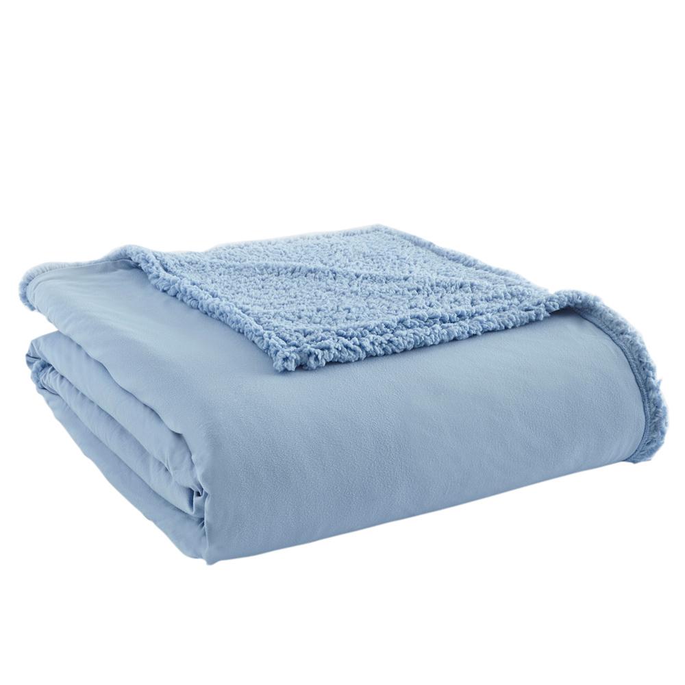 Micro Flannel Queen Wedgewood Sherpa Back Polyester Blanket