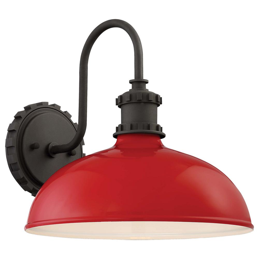 The Great Outdoors By Minka Lavery Escudilla Collection 1 Light Red The Great Outdoors By Minka Lavery Escudilla Collection 1 Light Red Glass Outdoor Wall Mount Lantern 71251 640 Home Depot