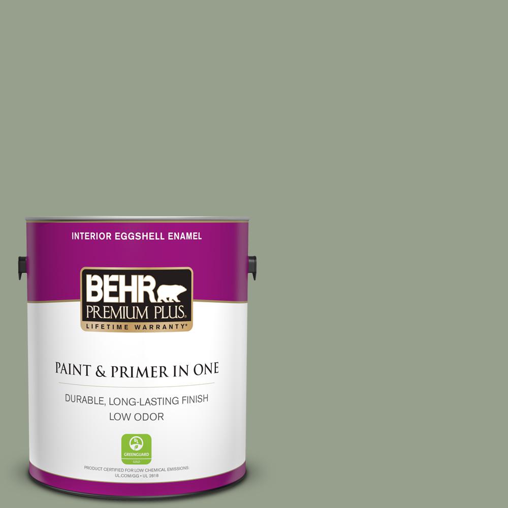 BEHR PREMIUM PLUS 1 Gal N390 4 Bitter Sage Eggshell Enamel Low Odor