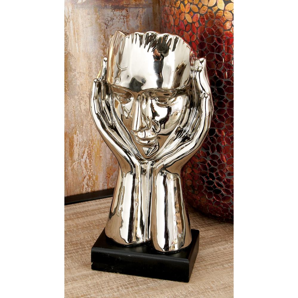 Litton Lane Abstract Ceramic Head And Cupped Hands Sculpture 92862