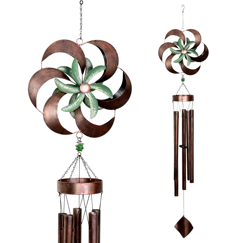 Exhart Double Pinwheel Spinner Metal Wind Chimes Rs The Home Depot