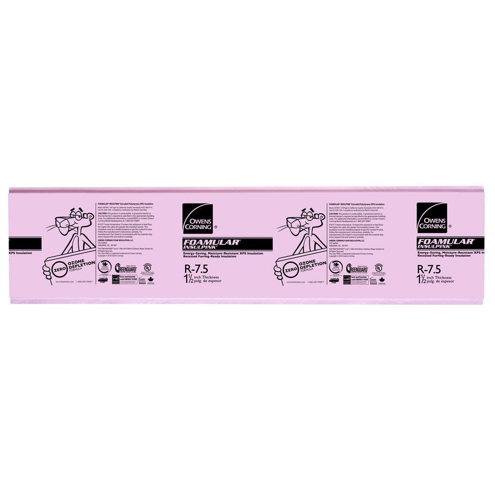Owens Corning Foamular 1 1 2 In X 2 Ft X 8 Ft R 7 5 Insulpink