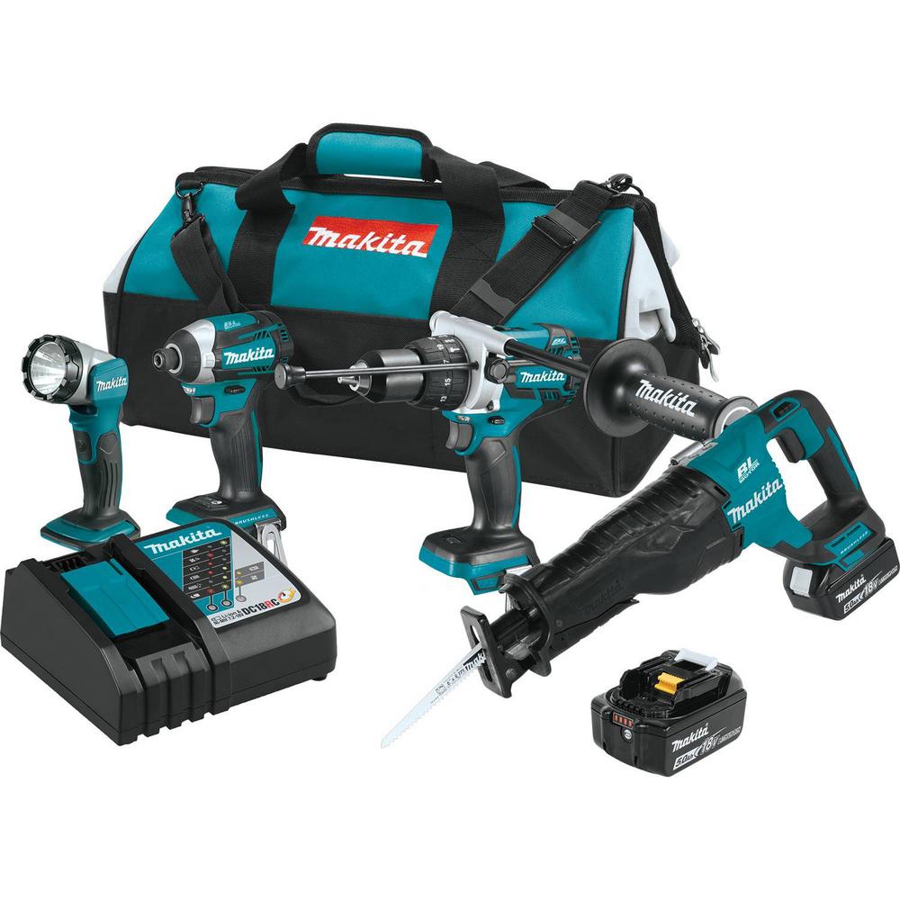 Makita 18 Volt Cordless Tool Kit LXT Lithium Ion Combo Hammer Drill