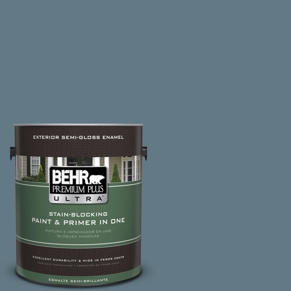 Behr Premium Plus Ultra Gal F Smokey Blue Semi Gloss Enamel