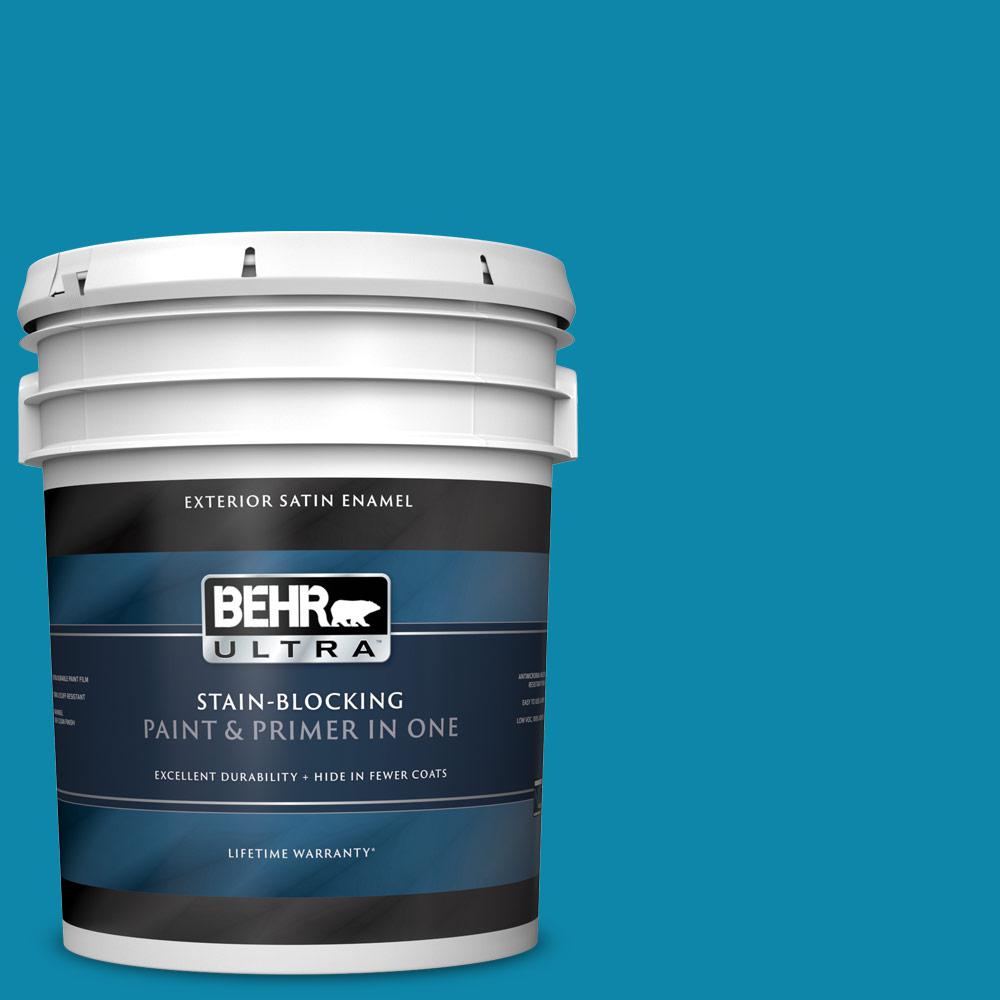 BEHR ULTRA 5 Gal P490 6 Hacienda Blue Satin Enamel Exterior Paint And