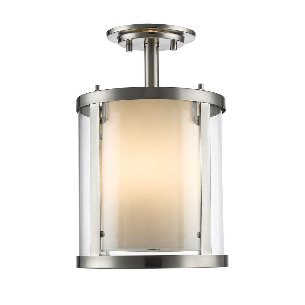 Glomar Light Brushed Nickel Semi Flush Mount Light Dome With Satin