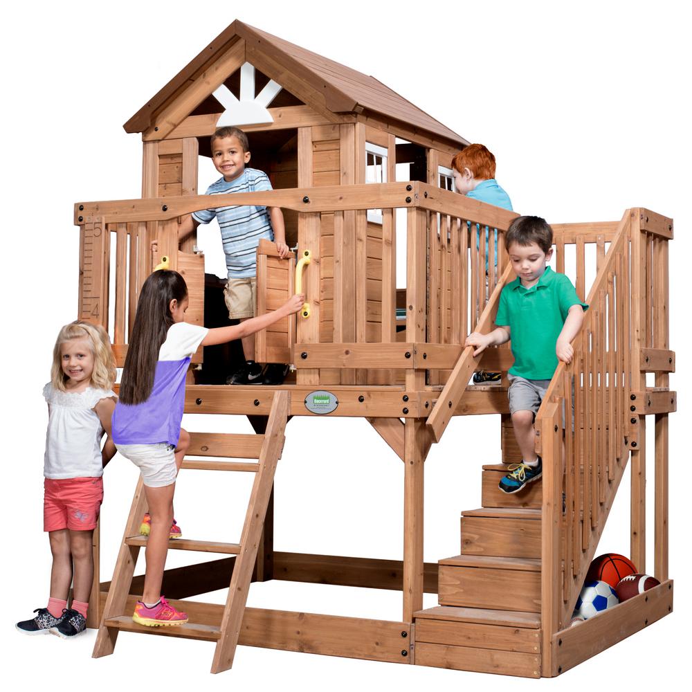 sportspower wooden playhouse with bench