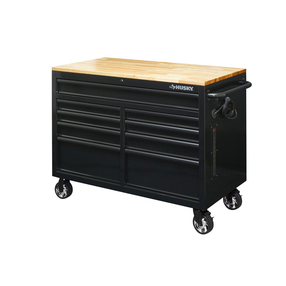 Husky In W X In D Drawer Mobile Workbench With Solid Wood