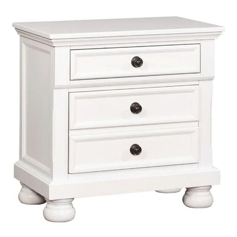 Benjara Transitional Style White Two Drawer Wooden Night Stand With