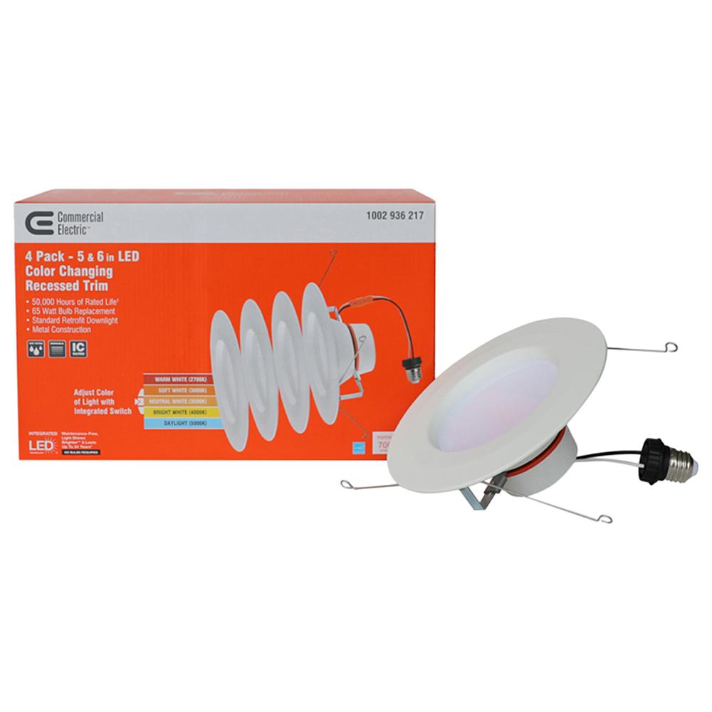 Matte White Integrated LED Recessed Trim 4-Pack 4 in Commercial Electric