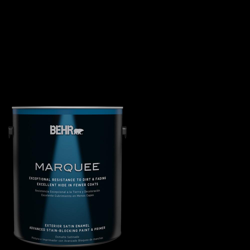 BEHR MARQUEE 1 Gal Black Satin Enamel Exterior Paint And Primer In One