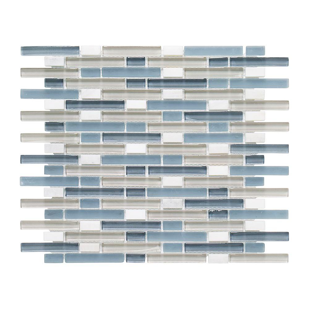 Jeffrey Court Blue Zephyr Pencil 12 In X 12 In X 8 Mm Glass Mosaic