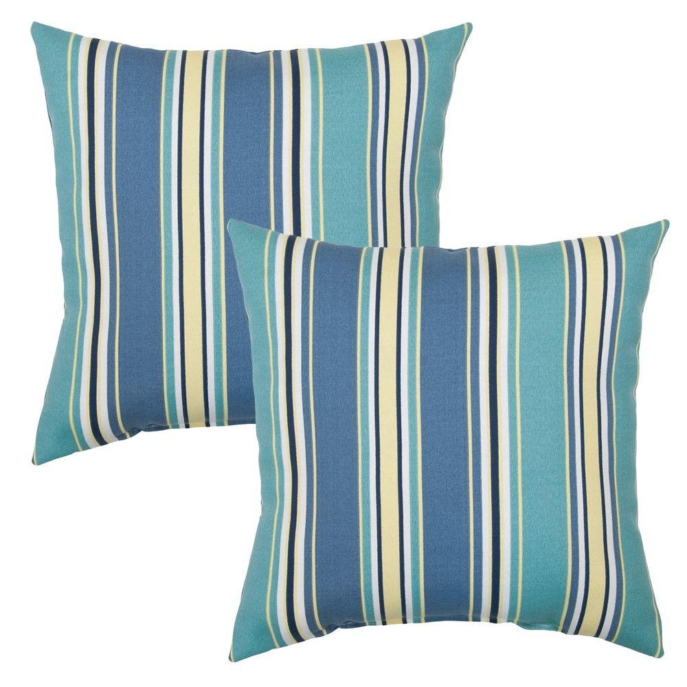 Hampton Bay Rainforest Stripe Square Outdoor Throw Pillow Pack