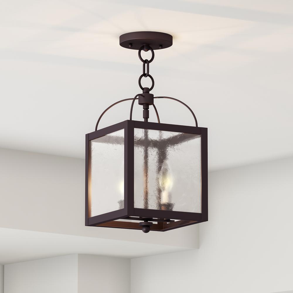 Livex Lighting 2 Light Black Pendant With Seeded Glass Shade 4045 04 Pendant Light With A Black Finish