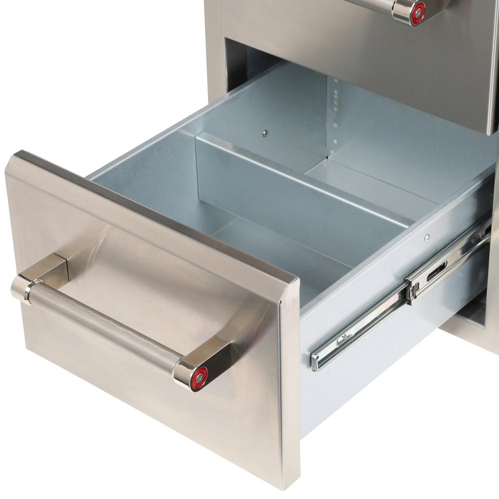 Built-in cabinet drawer featuring stainless steel construction