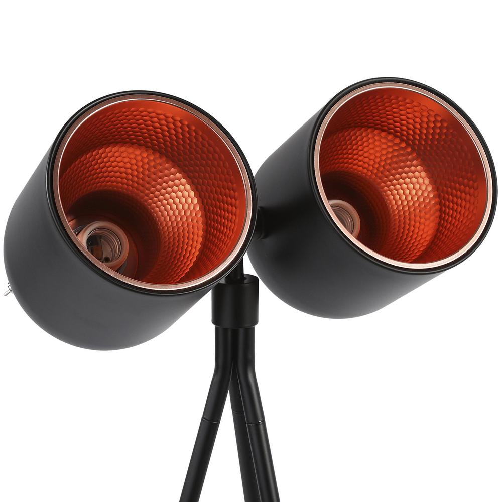 Metal shades with a matte black and hammered copper two-toned finish Metal shades with a matte black and hammered copper two-toned finish