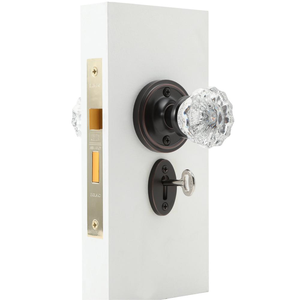 Nostalgic Warehouse Mission Plate Interior Mortise Crystal Glass Door Knob in Timeless Bronze 