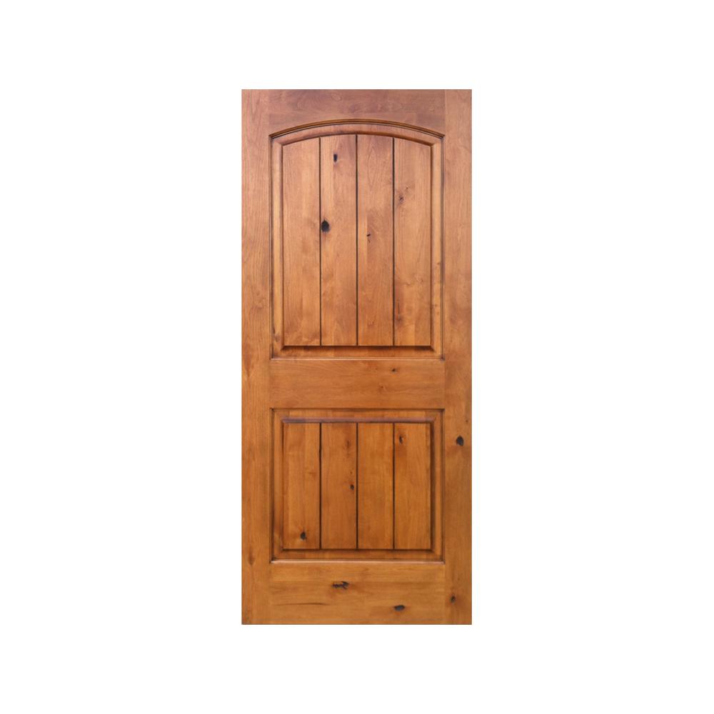 Krosswood Doors 32 In X 96 In Knotty Alder 2 Panel Top Rail Arch V Groove Solid Right Hand 9602