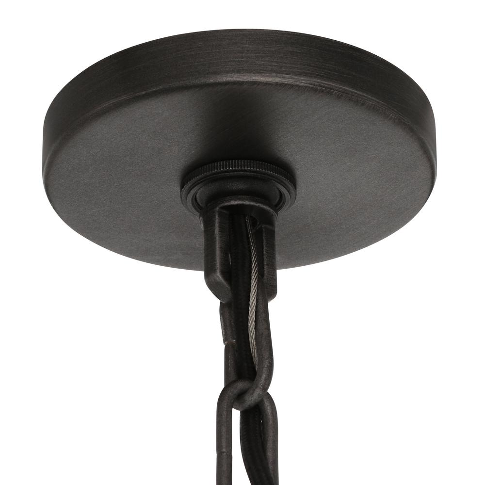 Chandelier crafted of thick, hand-wrought iron with a graphite finish Chandelier crafted of thick, hand-wrought iron with a graphite finish