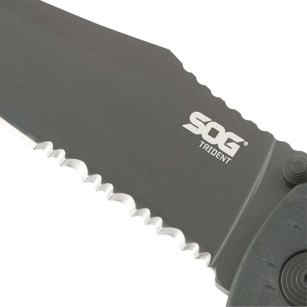 Folding utility knife featuring a partially serrated blade Folding utility knife featuring a partially serrated blade