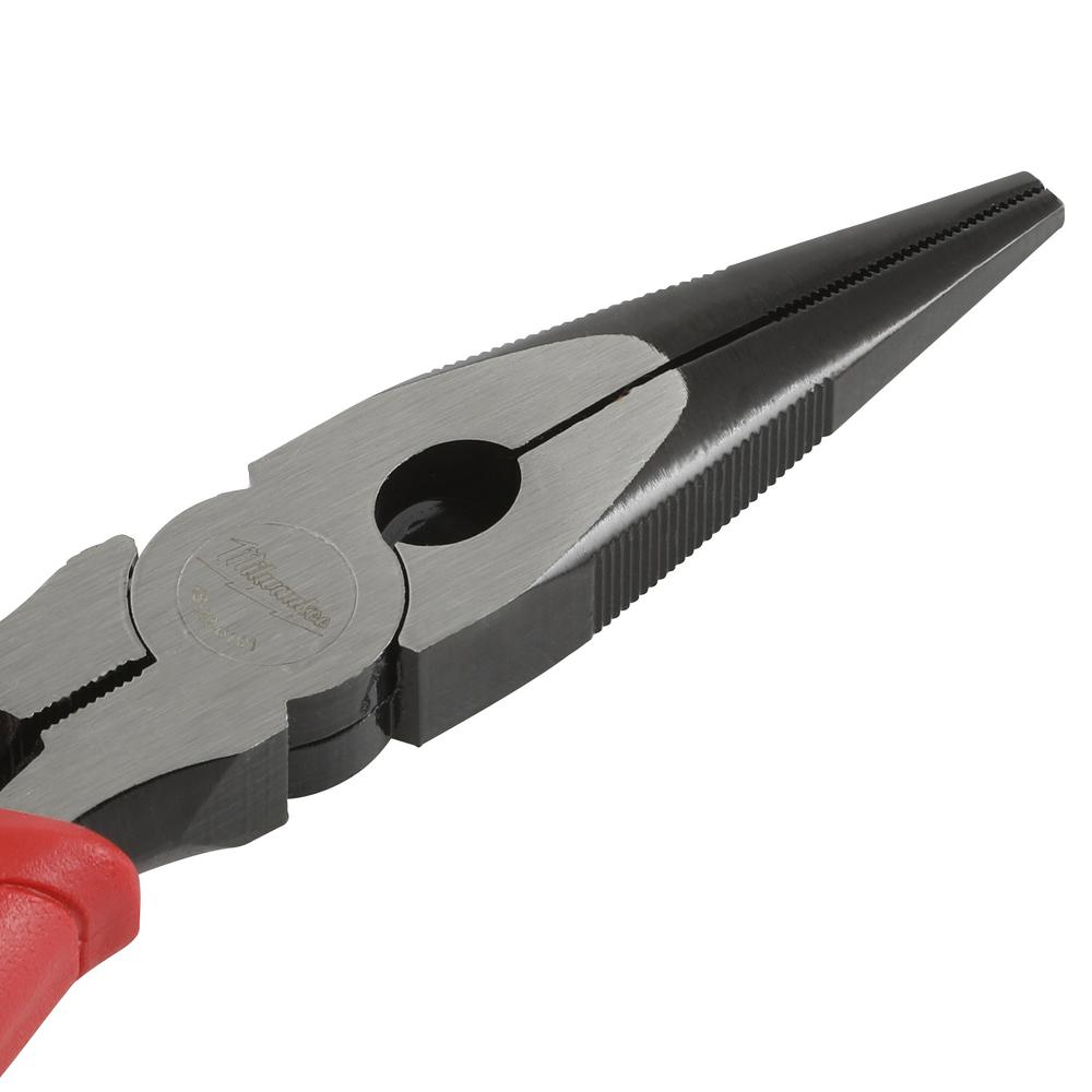Long nose pliers crafted of forged steel for strength