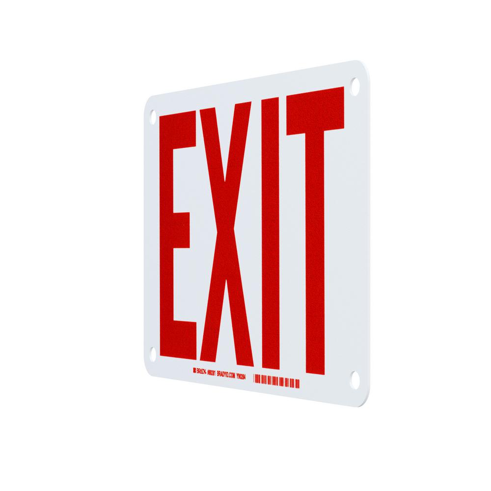 Brady 80233 10 x 3.5 Self-Stick Polyester Red on White Glow-In-The-Dark Sign Fire Exit 