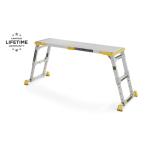 Work Platform Hop Up silver 2 Step Ladder Raised Aluminium Standing Work Bench Anti-Slip Foldable Design,4 Adjustable Heights