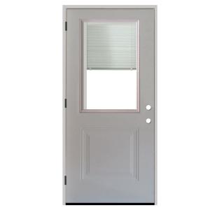 Element Series 1-Panel 1/2 Lite Mini-Blind White Primed Steel Prehung Front Door
