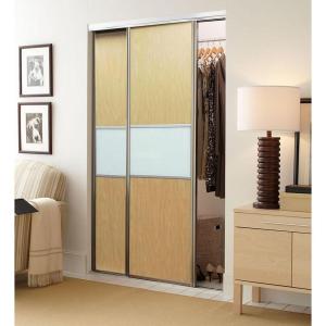 Matrix™ Anodized Aluminum Frame Maple Wood Grain and Snow White Back Painted Glass Interior Ultraglide® Sliding Door